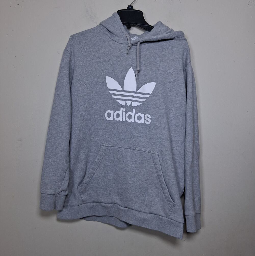 Adidas Originals Trefoil Hoodie Men’s L Gray White Logo Pullover